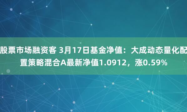 股票市场融资客 3月17日基金净值：大成动态量化配置策略混合A最新净值1.0912，涨0.59%